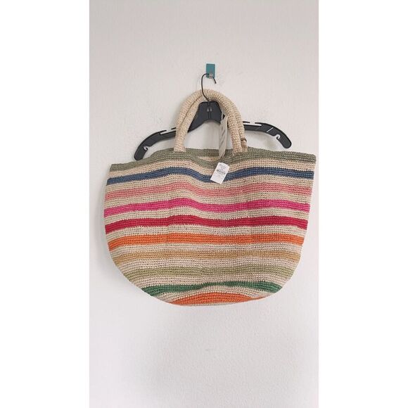 Manebi Stripped Raffia Summer Tote Bag natural one size - Picture 6 of 10